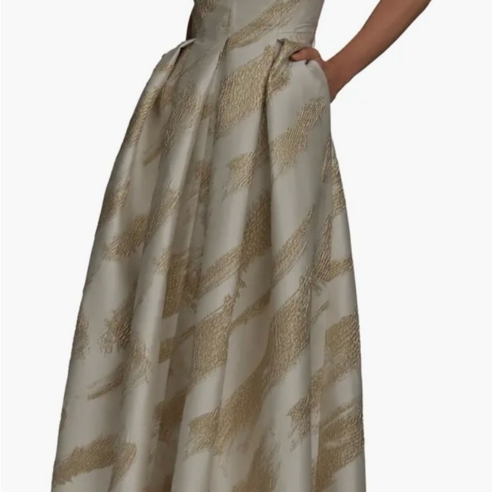 Donna Karan Strapless Dress in Gold and Cream